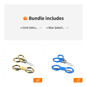 Folding Small Scissors; For Fishing Line; Fishing Figure 8 Shaped Scissors - Gold (alloy Handle)+Blue (plastic Handle)