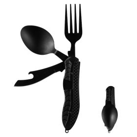 1pc New Outdoor Folding Multifunctional Knife; Fork And Spoon Set; Portable Combination Tableware For Picnic And Mountaineering - Black Color