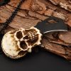 Pocket Mini Knife With Vintage Skull Design; Outdoor Camping Survival Tactical Knife; Necklace Keychain EDC Tool - Sliver