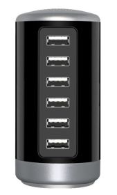 6 Port Fast Charge Tower - BLACK