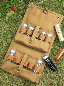 Outdoor Portable Seasoning Bottle Camping Picnic Camping Storage Bag Canvas Seasoning Bag - Khaki (set)