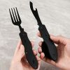 1pc New Outdoor Folding Multifunctional Knife; Fork And Spoon Set; Portable Combination Tableware For Picnic And Mountaineering - Black Color