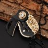 Pocket Mini Knife With Vintage Skull Design; Outdoor Camping Survival Tactical Knife; Necklace Keychain EDC Tool - Sliver