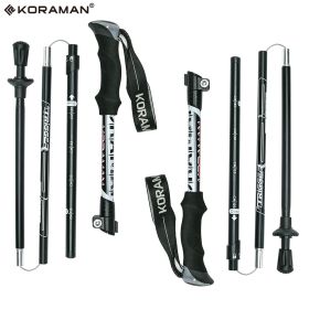 KORAMAN 1pair Collapsible Trekking Poles; 37-43" Adjustable Lightweight Quick-Lock Hiking Walking Sticks With Carrying Bags - Black