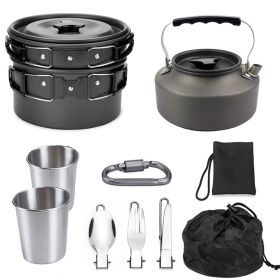 2-3 People Outdoor Teapot Set Pot Combination Camping Folding Pot Cookware Set - k05-black