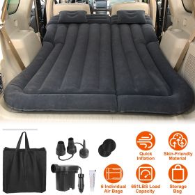 Inflatable SUV Air Mattress Thickened Camping Bed Cushion with Pillow Air Pump Storage Bag PVC Flocked Car Bed for Home Car Travel Camping - Black